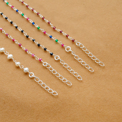 925 Sterling Silver Garnet, Pearl & Multi Gemstone Rosary Beaded Necklace - Kanika Creations