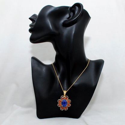 Tanzanite, Sapphire & Black Spinel Pendant with Pavé Diamonds – Gold Plated Silver - Kanika Creations