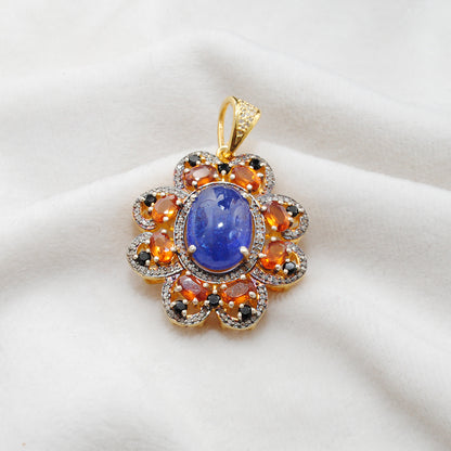 Tanzanite, Sapphire & Black Spinel Pendant with Pavé Diamonds – Gold Plated Silver - Kanika Creations