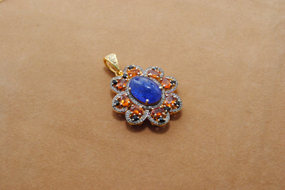Tanzanite, Sapphire & Black Spinel Pendant with Pavé Diamonds – Gold Plated Silver - Kanika Creations