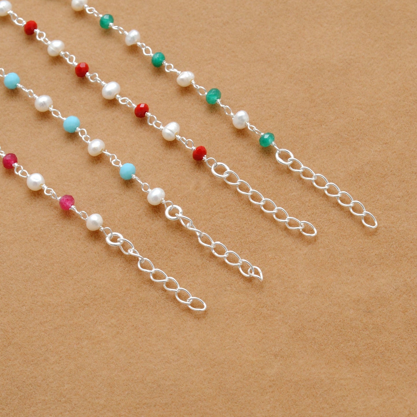 925 Sterling Silver Pearl with Multi-Gemstone Beaded Bracelet – Boho Jewelry - Kanika Creations