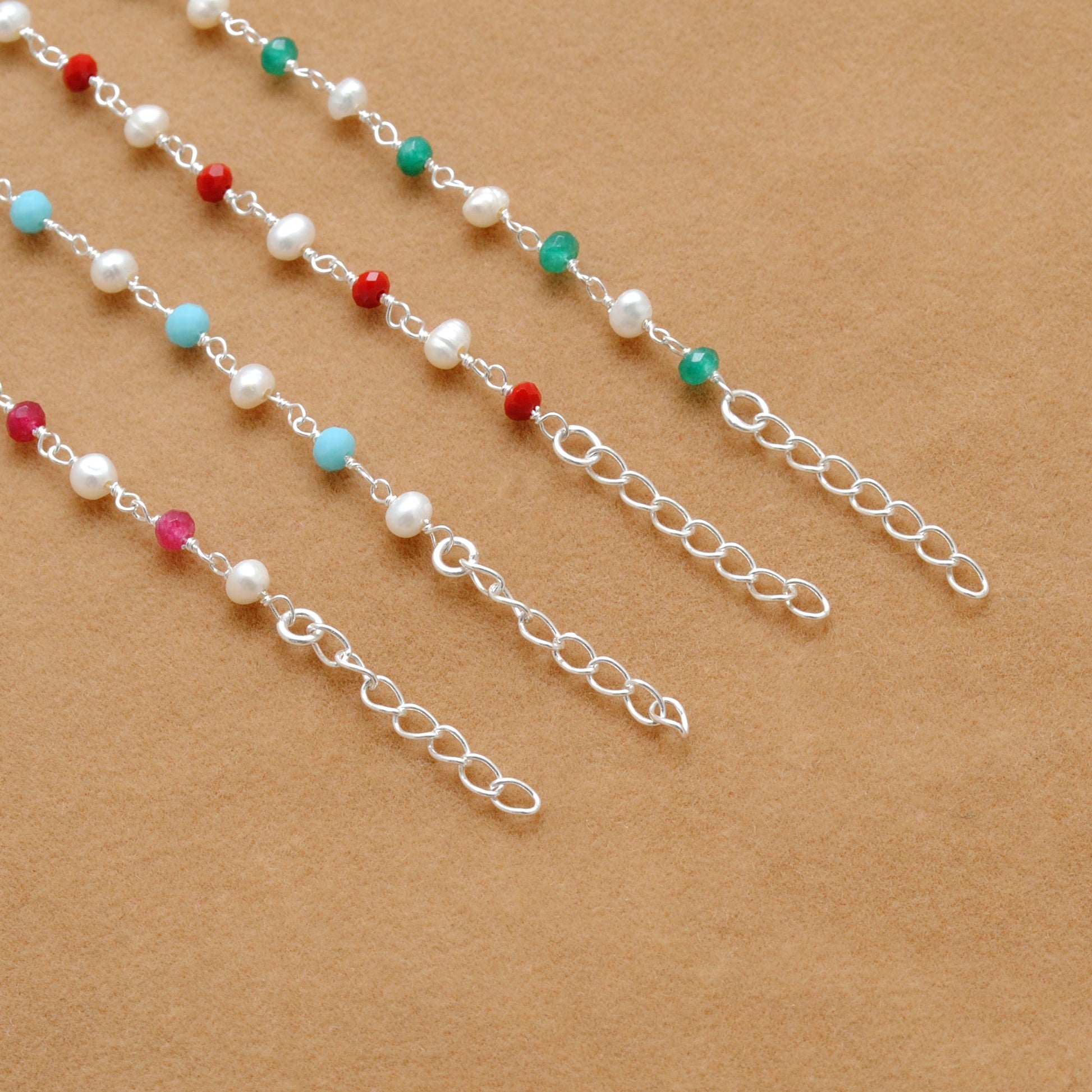 925 Sterling Silver Pearl with Multi-Gemstone Beaded Bracelet – Boho Jewelry - Kanika Creations