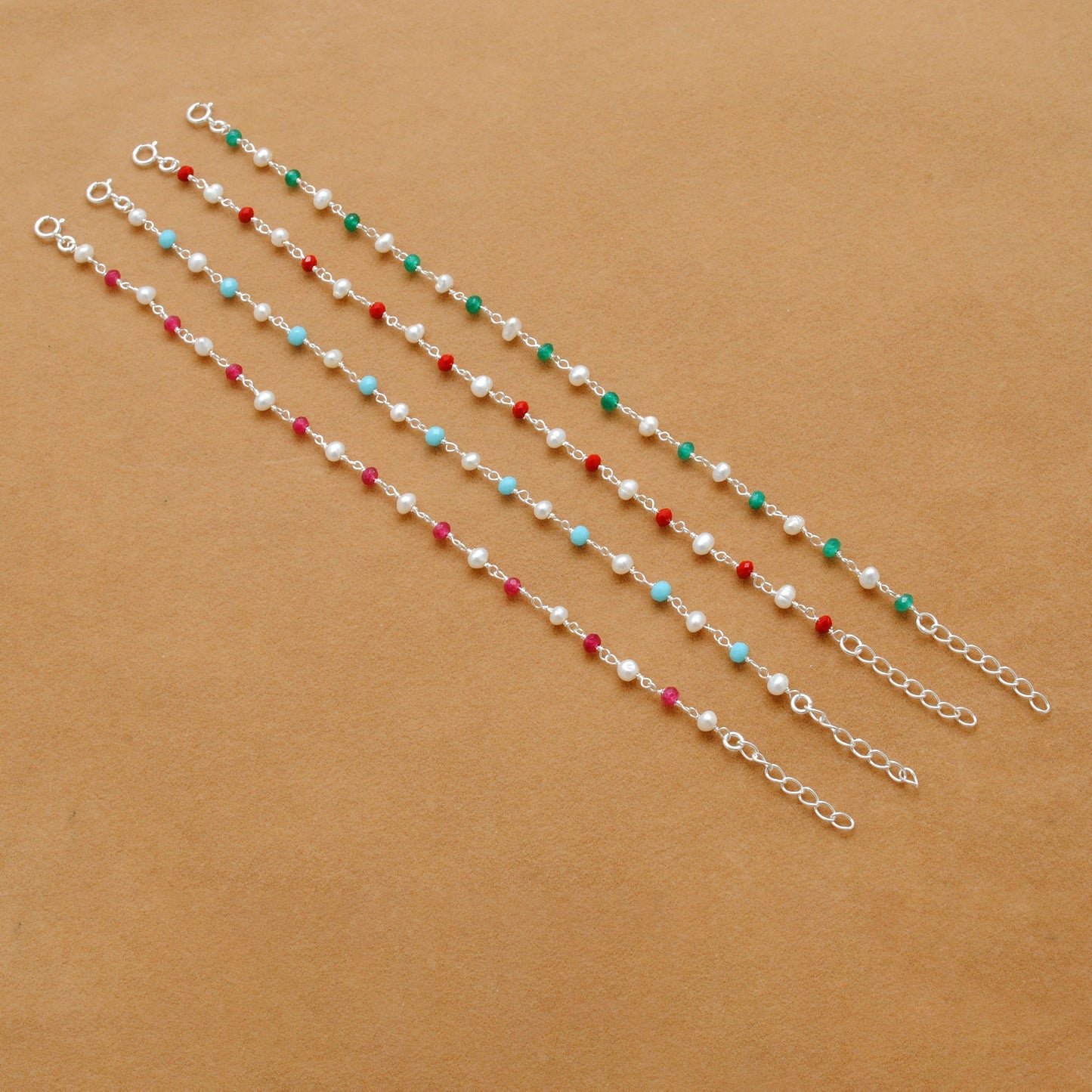 925 Sterling Silver Pearl with Multi-Gemstone Beaded Bracelet – Boho Jewelry - Kanika Creations