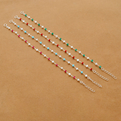 925 Sterling Silver Pearl with Multi-Gemstone Beaded Bracelet – Boho Jewelry - Kanika Creations