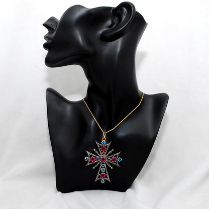 Ruby, Blue Topaz & Sapphire Pavé Diamond Pendant – Sterling Silver Gold Plated - Kanika Creations