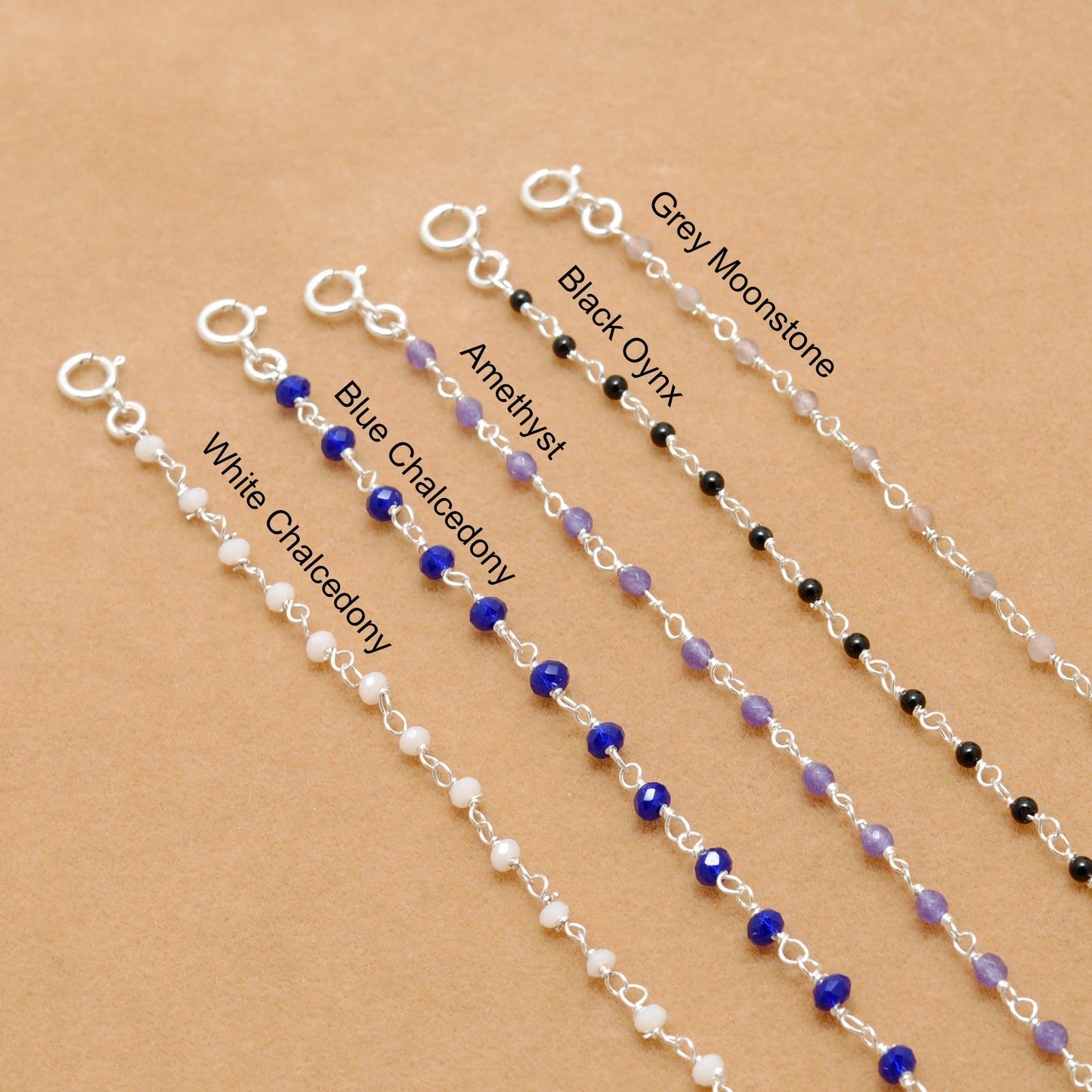 Multi-Stone Sterling Silver Bracelet with Amethyst, Moonstone & More - Kanika Creations - Kanika Creations