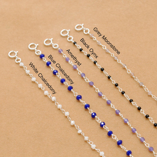 Multi-Stone Sterling Silver Bracelet with Amethyst, Moonstone & More - Kanika Creations - Kanika Creations