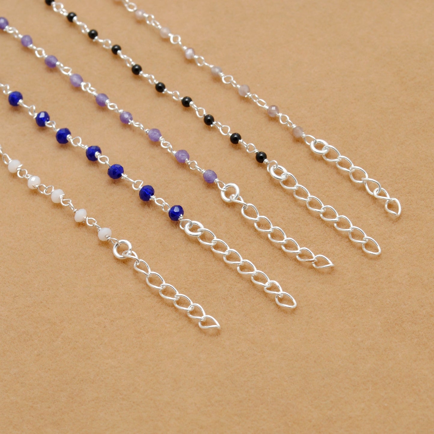 Multi-Stone Sterling Silver Bracelet with Amethyst, Moonstone & More - Kanika Creations - Kanika Creations