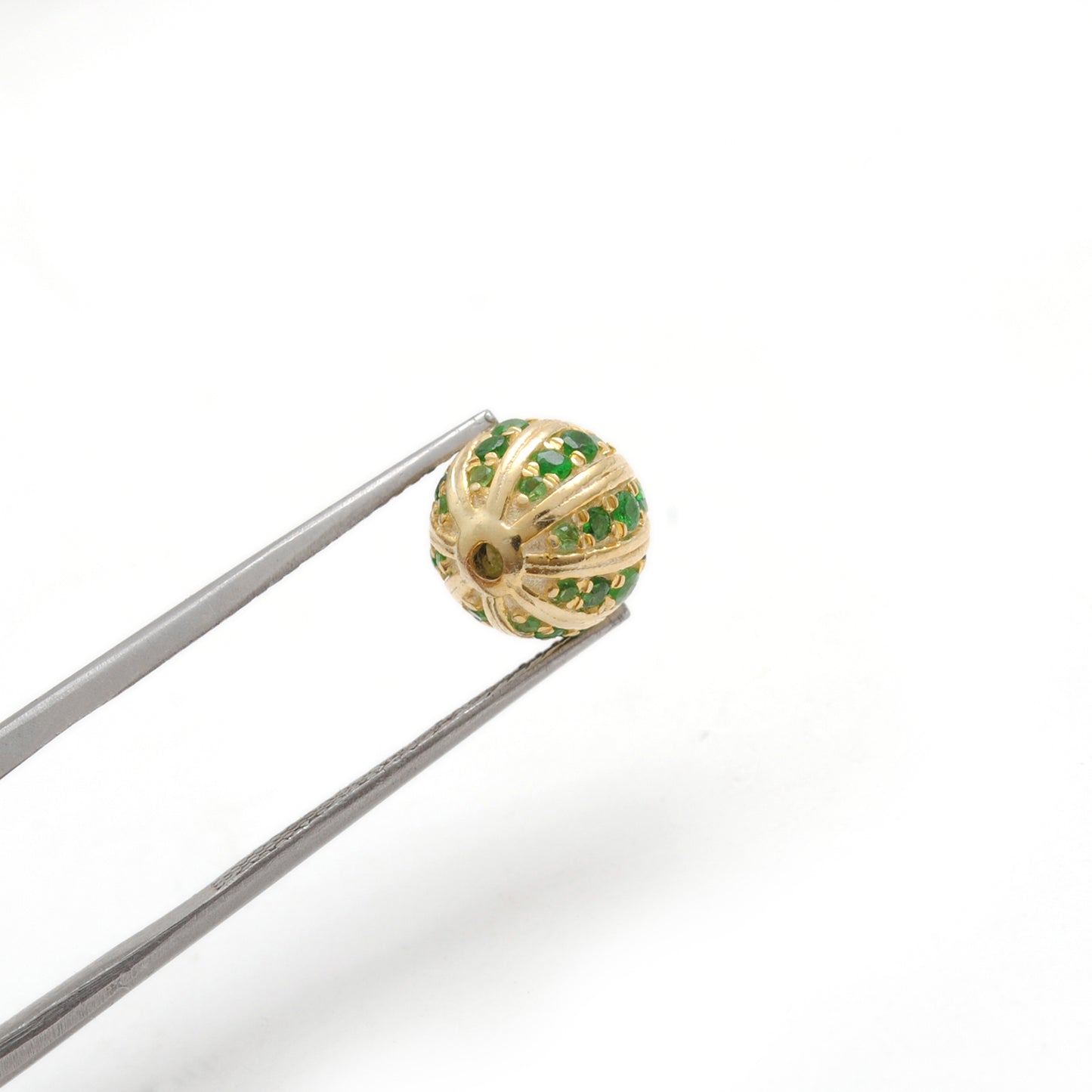 Tsavorite, Diamond & Ruby Pavé Bead Spacer – Sterling Silver 9mm