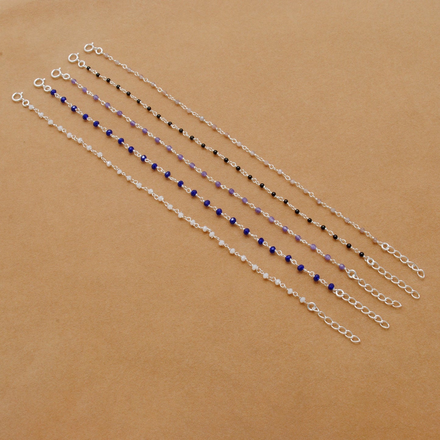 Multi-Stone Sterling Silver Bracelet with Amethyst, Moonstone & More - Kanika Creations - Kanika Creations