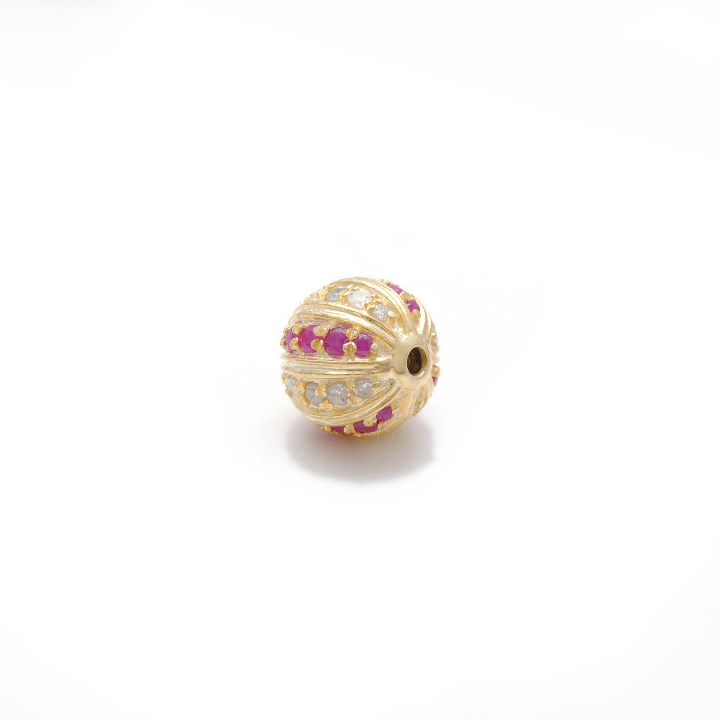 Tsavorite, Diamond & Ruby Pavé Bead Spacer – Sterling Silver 9mm