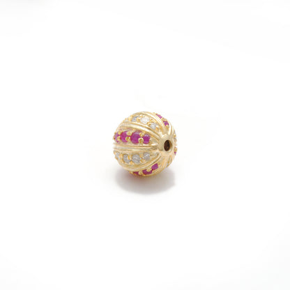 Tsavorite, Diamond & Ruby Pavé Bead Spacer – Sterling Silver 9mm