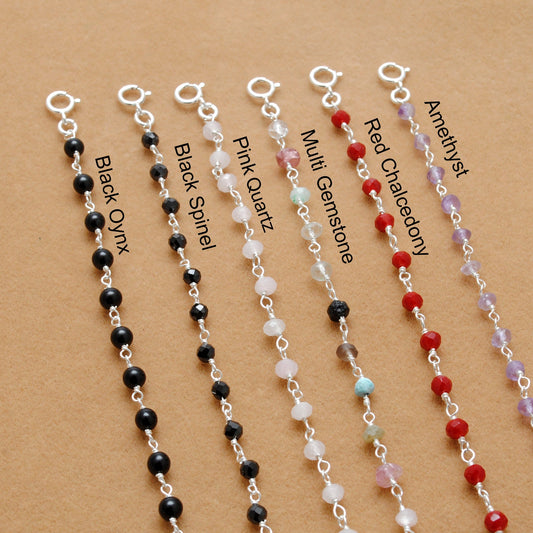 925 Sterling Silver Multi-Gemstone Necklace – Amethyst, Red Chalcedony, Black Onyx & Pink Quartz - Kanika Creations