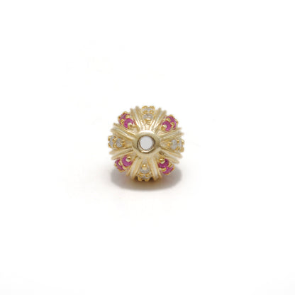 Tsavorite, Diamond & Ruby Pavé Bead Spacer – Sterling Silver 9mm