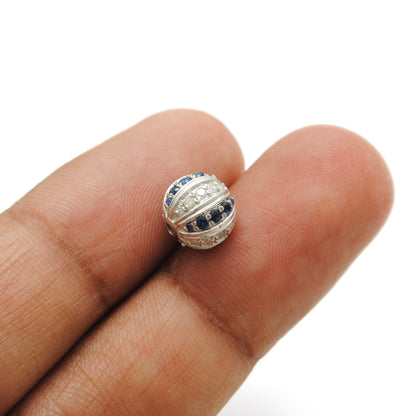 Tsavorite, Diamond & Ruby Pavé Bead Spacer – Sterling Silver 9mm