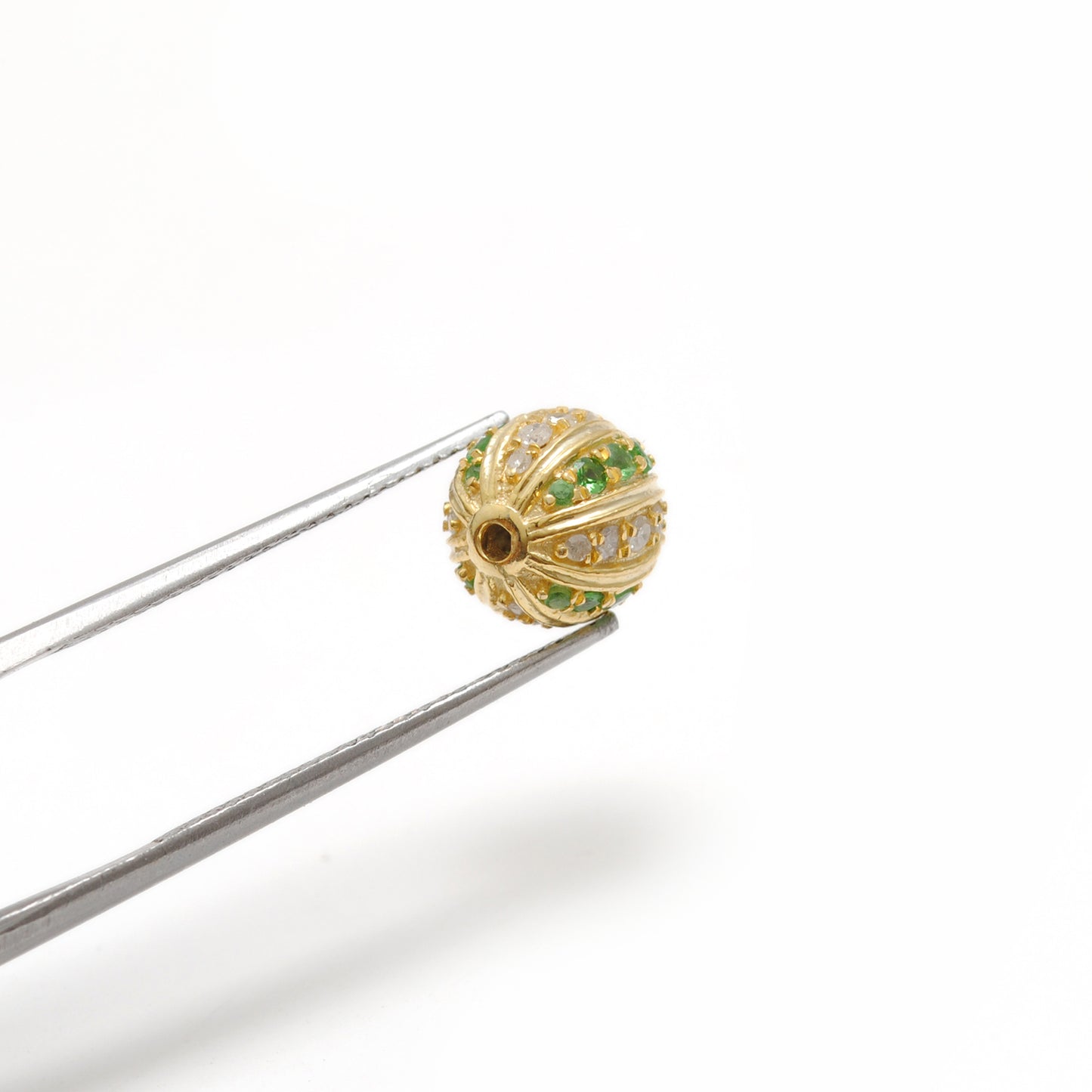Tsavorite, Diamond & Ruby Pavé Bead Spacer – Sterling Silver 9mm