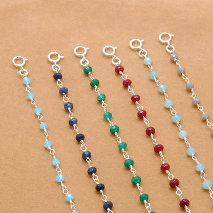 925 Sterling Silver Bracelet with Aqua, Emerald, Ruby & Sapphire Quartz and Chalcedony Stones - Kanika Creations