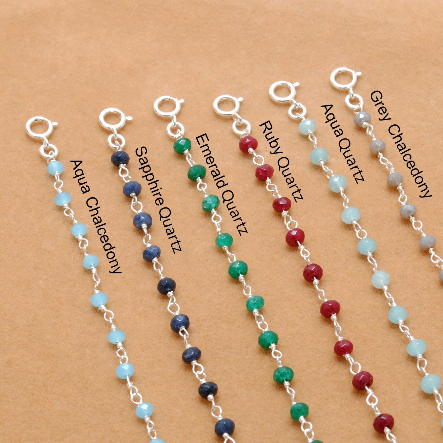 925 Sterling Silver Bracelet with Aqua, Emerald, Ruby & Sapphire Quartz and Chalcedony Stones - Kanika Creations