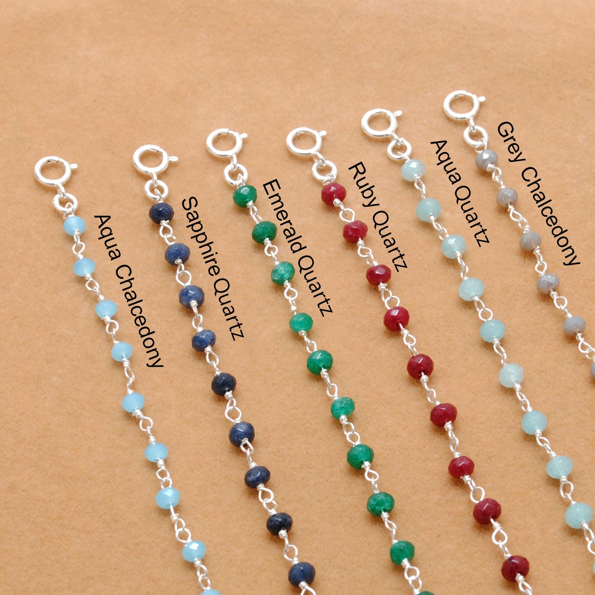 925 Sterling Silver Bracelet with Aqua, Emerald, Ruby & Sapphire Quartz and Chalcedony Stones - Kanika Creations
