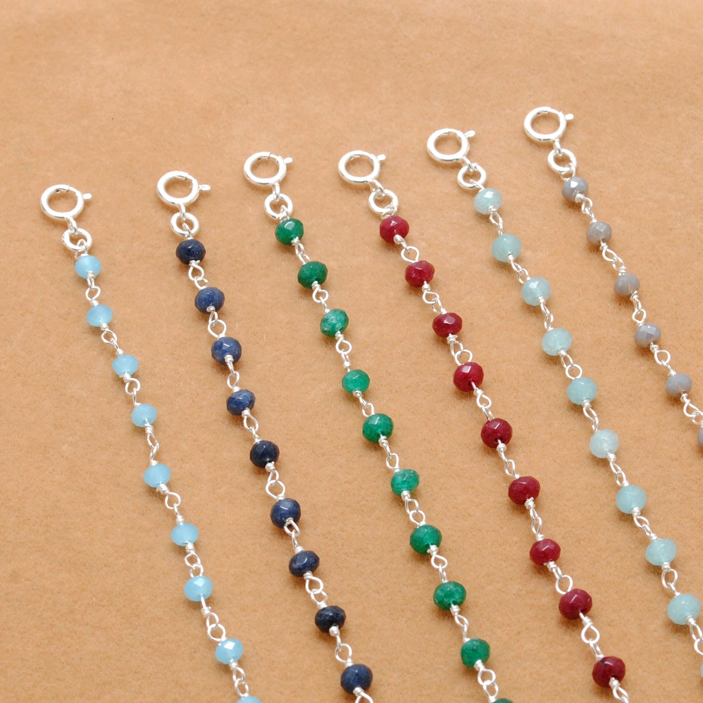 925 Sterling Silver Bracelet with Aqua, Emerald, Ruby & Sapphire Quartz and Chalcedony Stones - Kanika Creations