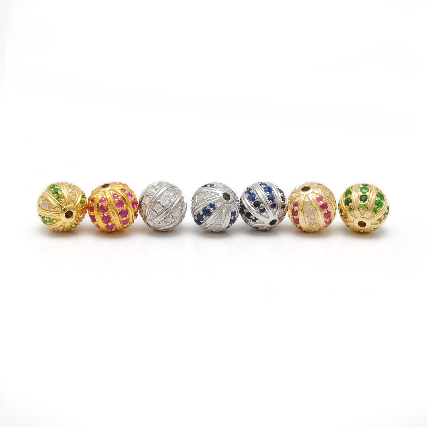 Tsavorite, Diamond & Ruby Pavé Bead Spacer – Sterling Silver 9mm