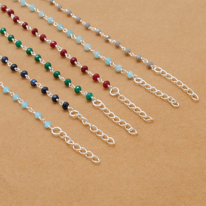 925 Sterling Silver Bracelet with Aqua, Emerald, Ruby & Sapphire Quartz and Chalcedony Stones - Kanika Creations