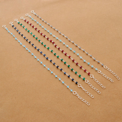 925 Sterling Silver Bracelet with Aqua, Emerald, Ruby & Sapphire Quartz and Chalcedony Stones - Kanika Creations