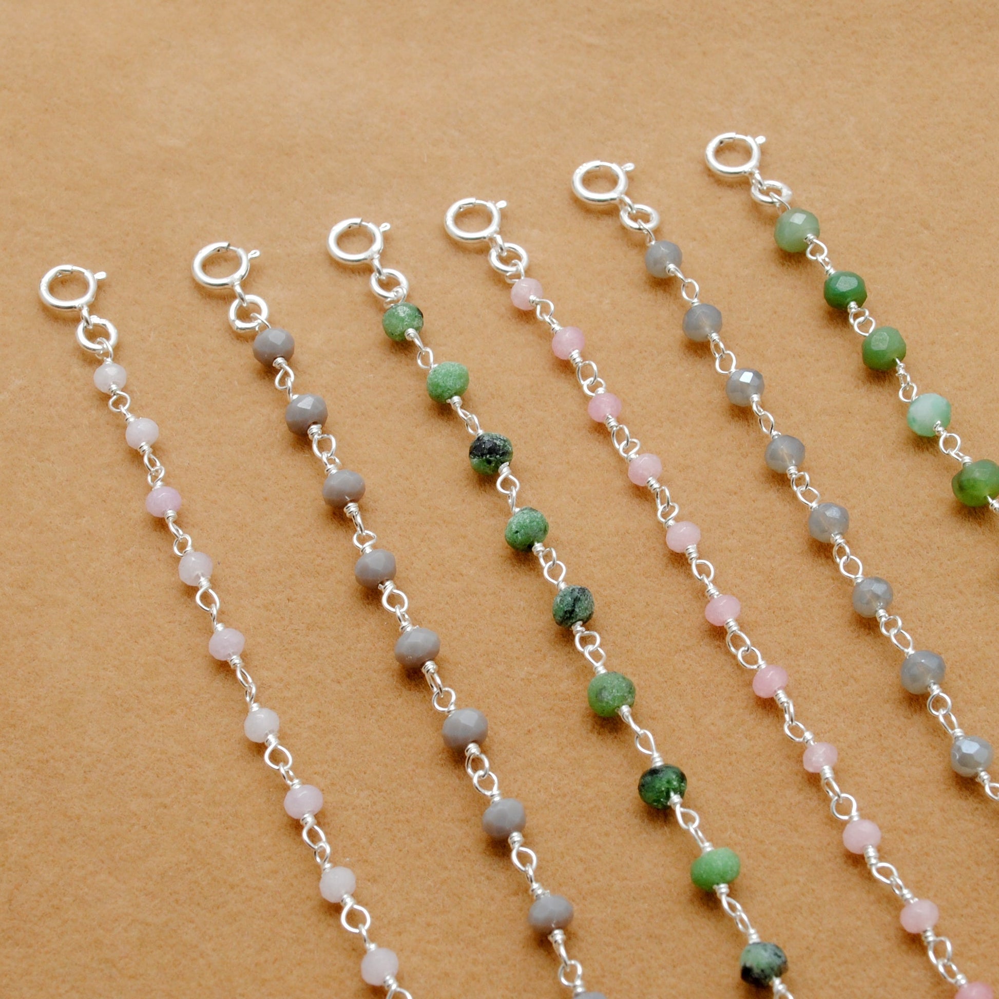 925 Sterling Silver Necklace with Emerald Quartz, Ruby Zoisite, Pink & Kunzite Quartz - Kanika Creations