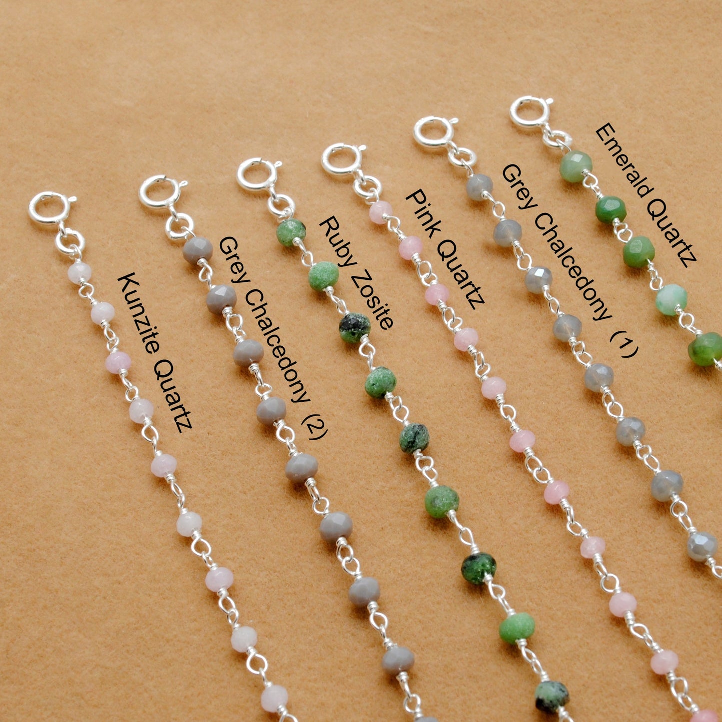925 Sterling Silver Necklace with Emerald Quartz, Ruby Zoisite, Pink & Kunzite Quartz - Kanika Creations