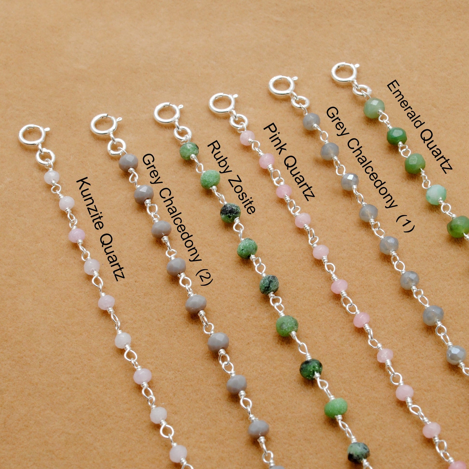 925 Sterling Silver Necklace with Emerald Quartz, Ruby Zoisite, Pink & Kunzite Quartz - Kanika Creations