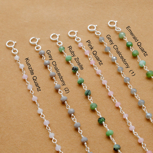 925 Sterling Silver Necklace with Emerald Quartz, Ruby Zoisite, Pink & Kunzite Quartz - Kanika Creations
