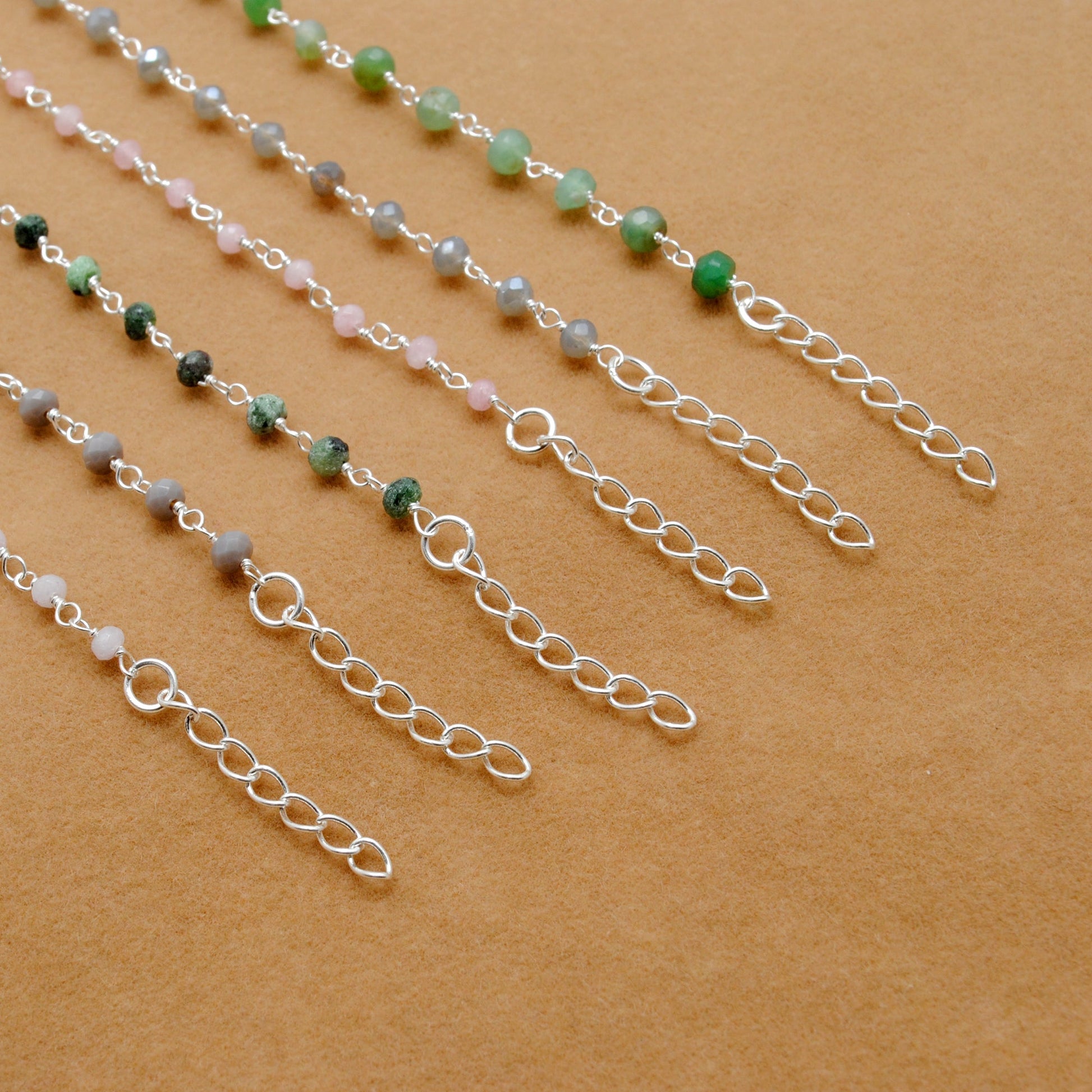 925 Sterling Silver Necklace with Emerald Quartz, Ruby Zoisite, Pink & Kunzite Quartz - Kanika Creations
