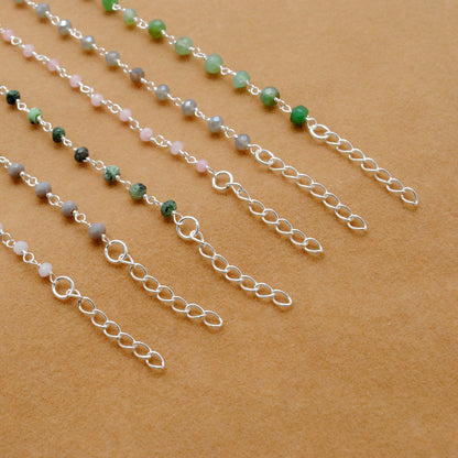 925 Sterling Silver Necklace with Emerald Quartz, Ruby Zoisite, Pink & Kunzite Quartz - Kanika Creations