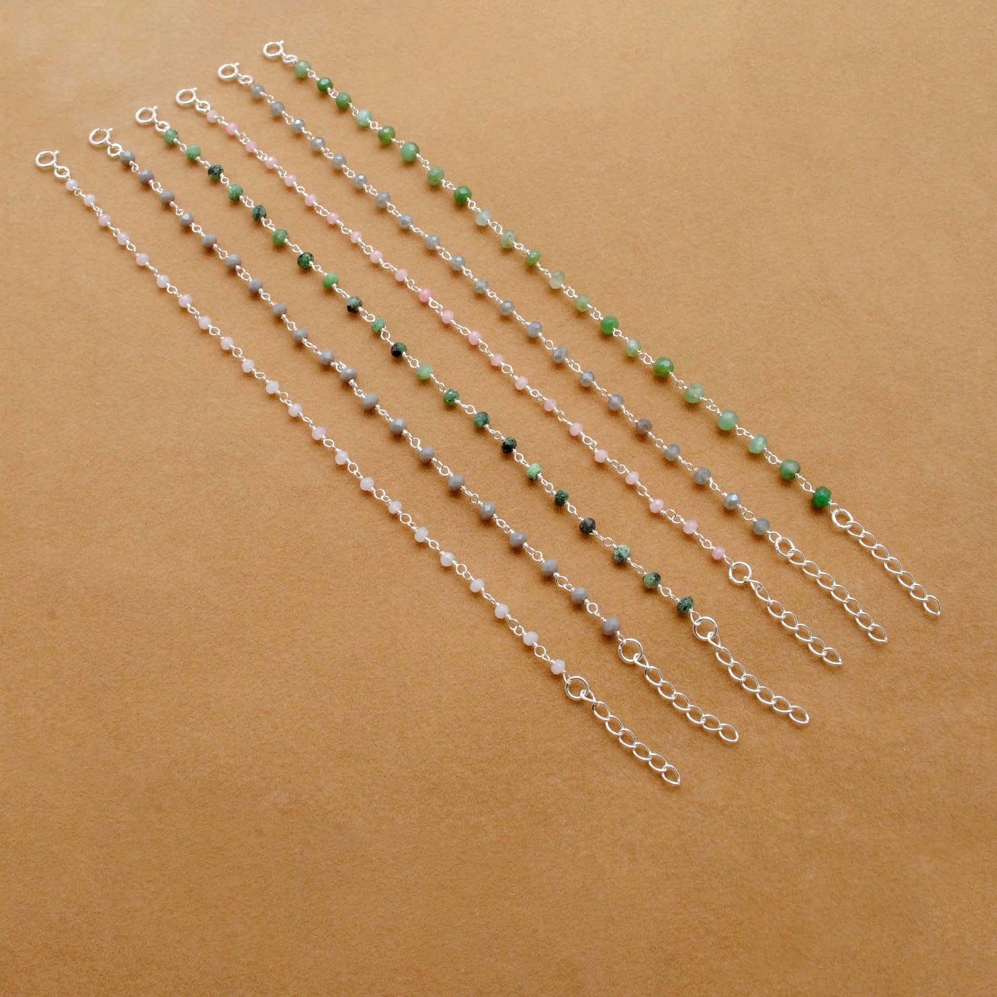 925 Sterling Silver Necklace with Emerald Quartz, Ruby Zoisite, Pink & Kunzite Quartz - Kanika Creations