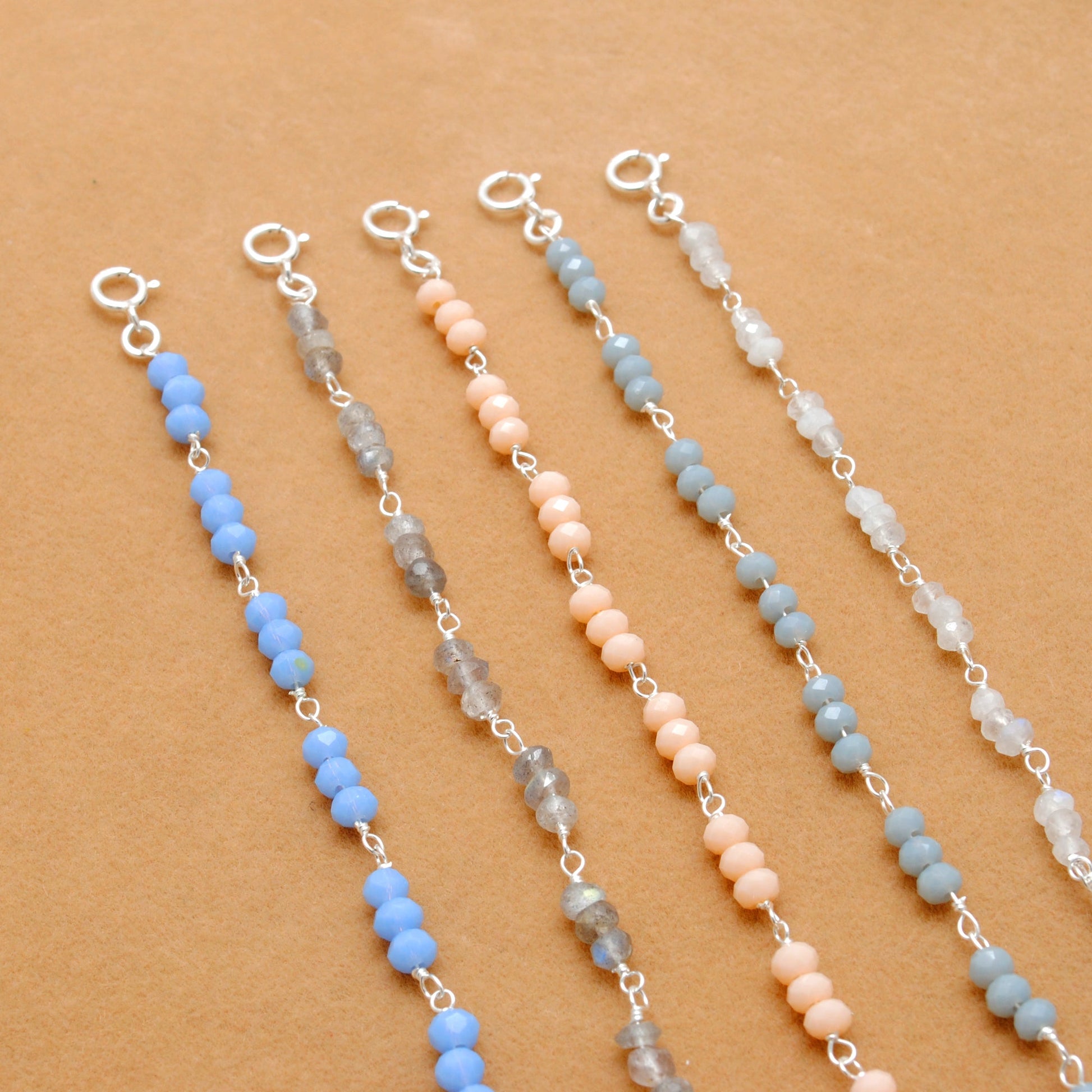 925 Sterling Silver Necklace with Moonstone, Labradorite & Chalcedony Gemstone - Kanika Creations