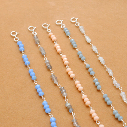 925 Sterling Silver Necklace with Moonstone, Labradorite & Chalcedony Gemstone - Kanika Creations