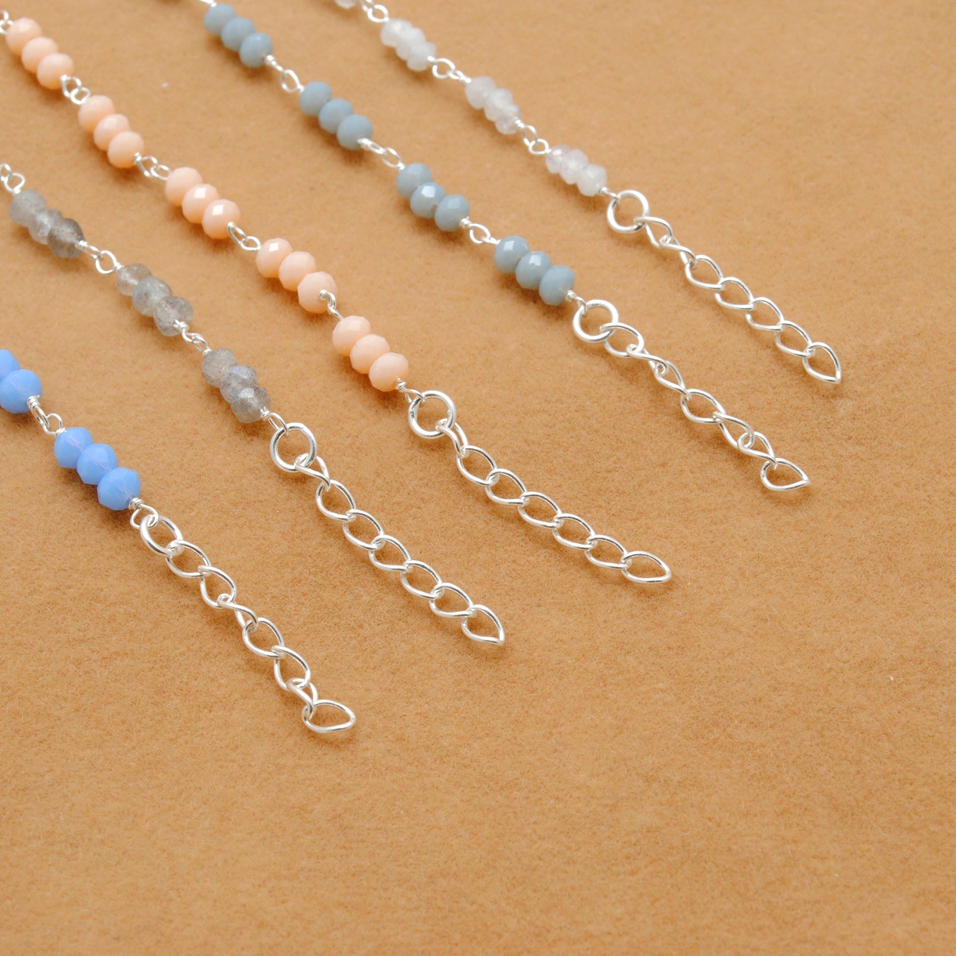 925 Sterling Silver Necklace with Moonstone, Labradorite & Chalcedony Gemstone - Kanika Creations