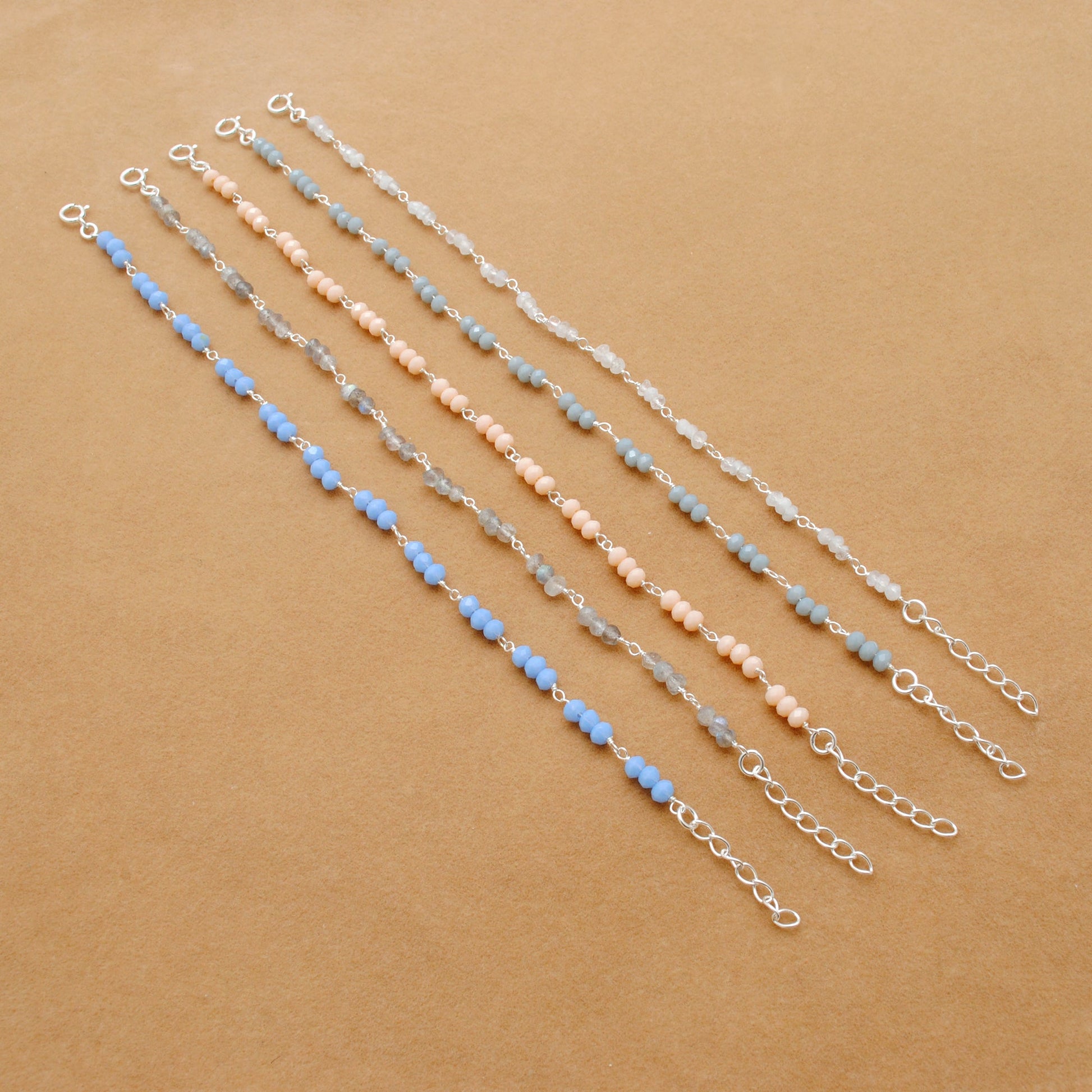 925 Sterling Silver Necklace with Moonstone, Labradorite & Chalcedony Gemstone - Kanika Creations