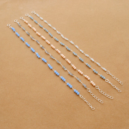 925 Sterling Silver Necklace with Moonstone, Labradorite & Chalcedony Gemstone - Kanika Creations