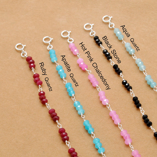 925 Sterling Silver Necklace with Faceted Quartz & Multi Chalcedony | Handmade Gift - Kanika Creations