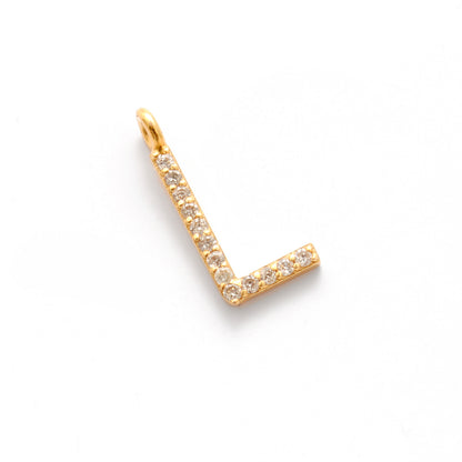 14k Yellow Gold Pave Diamond L Initial Letter Charm Pendant