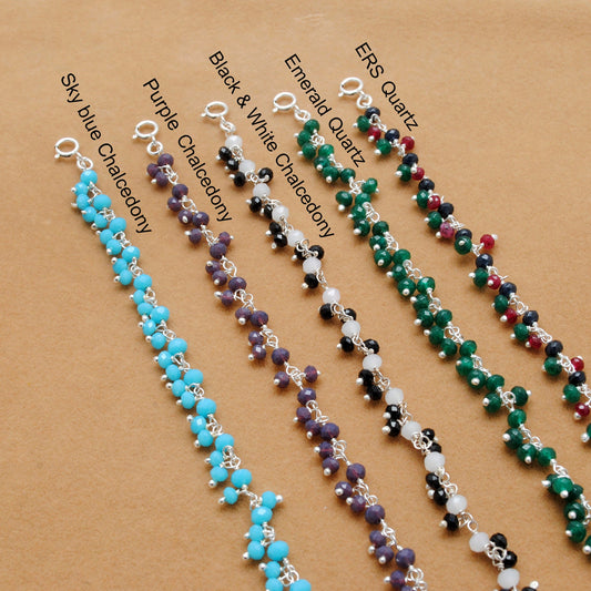 Colorful Gemstone Necklace in 925 Sterling Silver – Handcrafted Elegance with Ers Quartz & Chalcedony - Kanika Creations