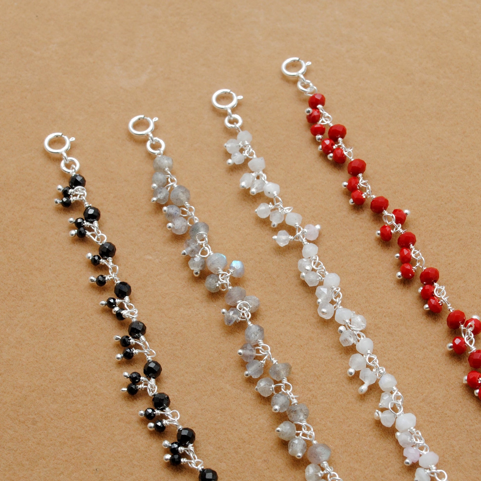 925 Sterling Silver Multi-Gemstone Beaded Necklace – Moonstone, Chalcedony & More - Kanika Creations