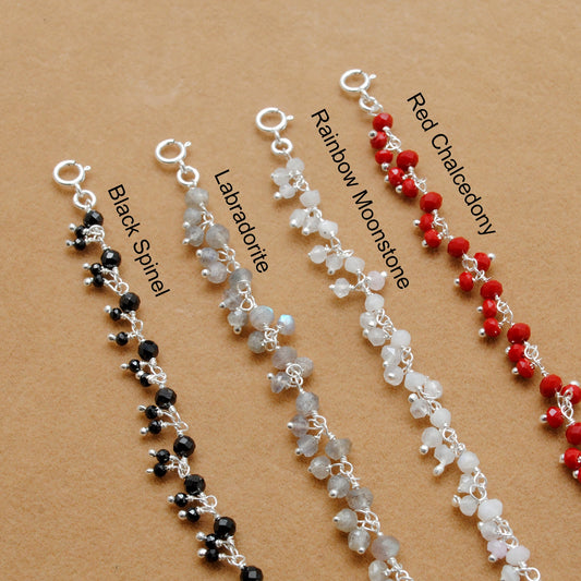925 Sterling Silver Multi-Gemstone Beaded Necklace – Moonstone, Chalcedony & More - Kanika Creations