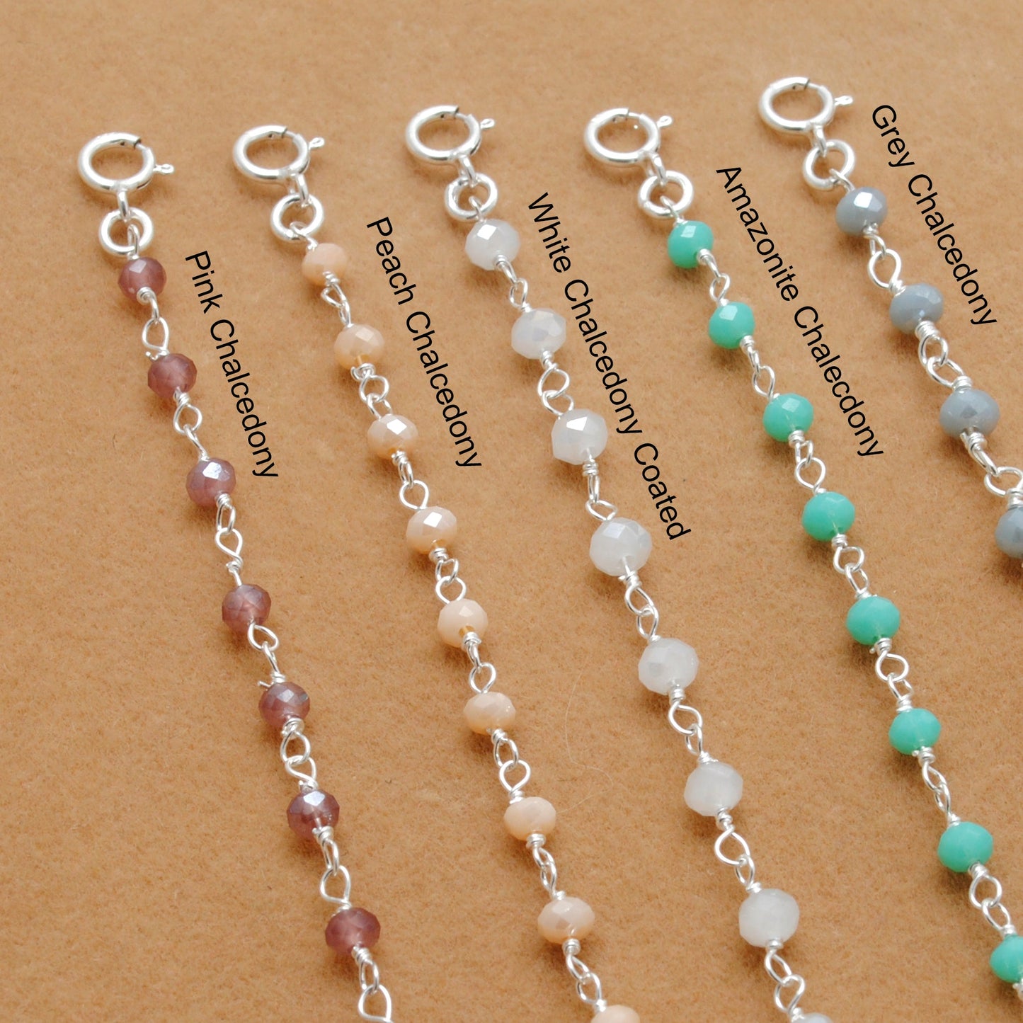925 Sterling Silver Pastel Chalcedony Bracelet – Peach, Pink & More