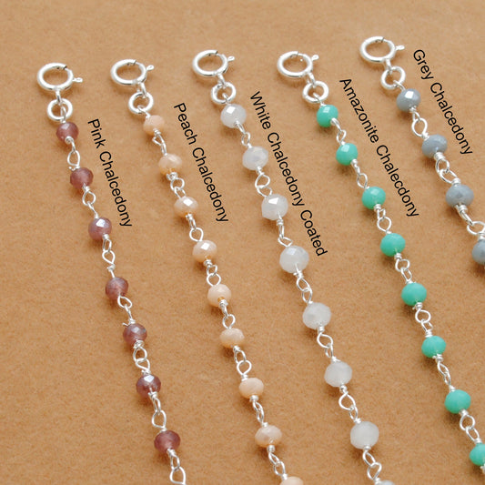 925 Sterling Silver Pastel Chalcedony Dainty Necklace – Peach, Pink & More - Kanika Creations