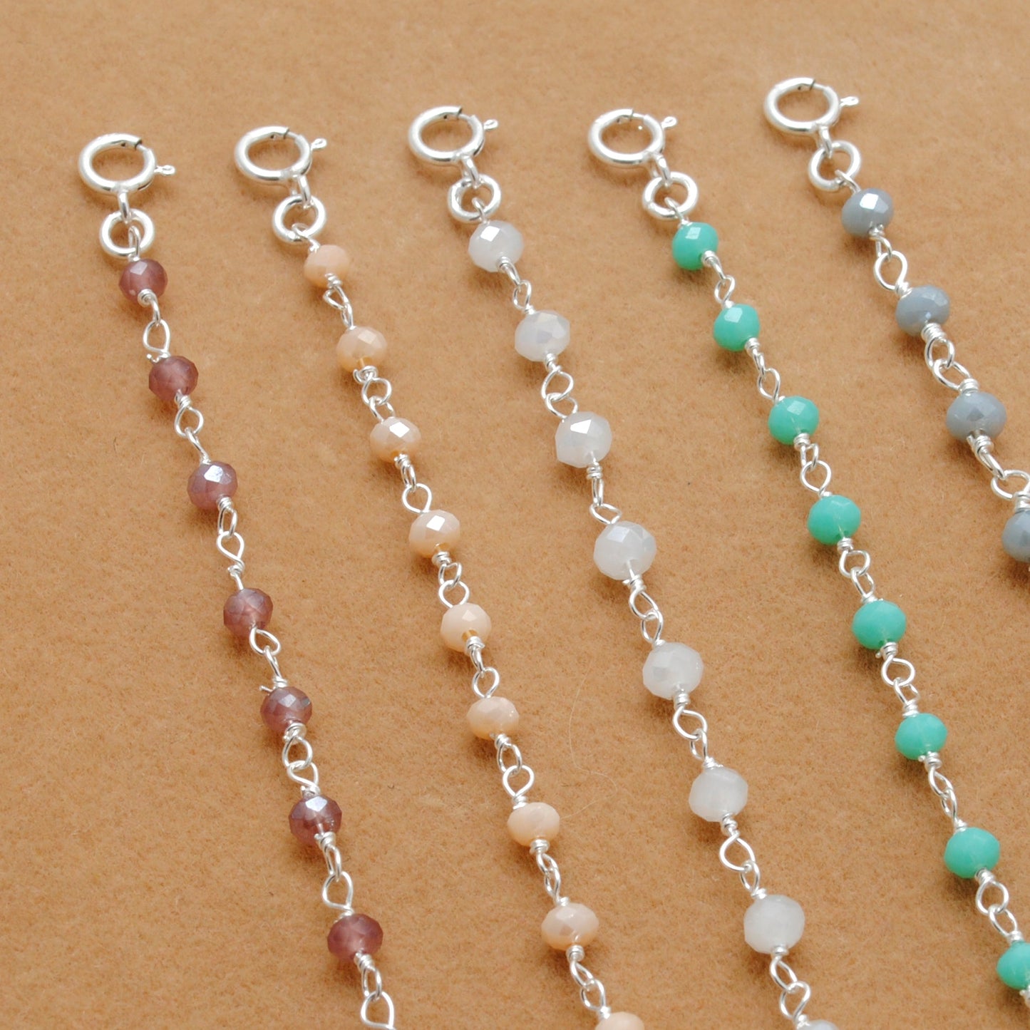 925 Sterling Silver Pastel Chalcedony Bracelet – Peach, Pink & More