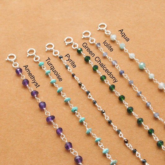 925 Sterling Silver Multi-Gemstone Beaded Bracelet – Aqua, Amethyst & More - Kanika Creations