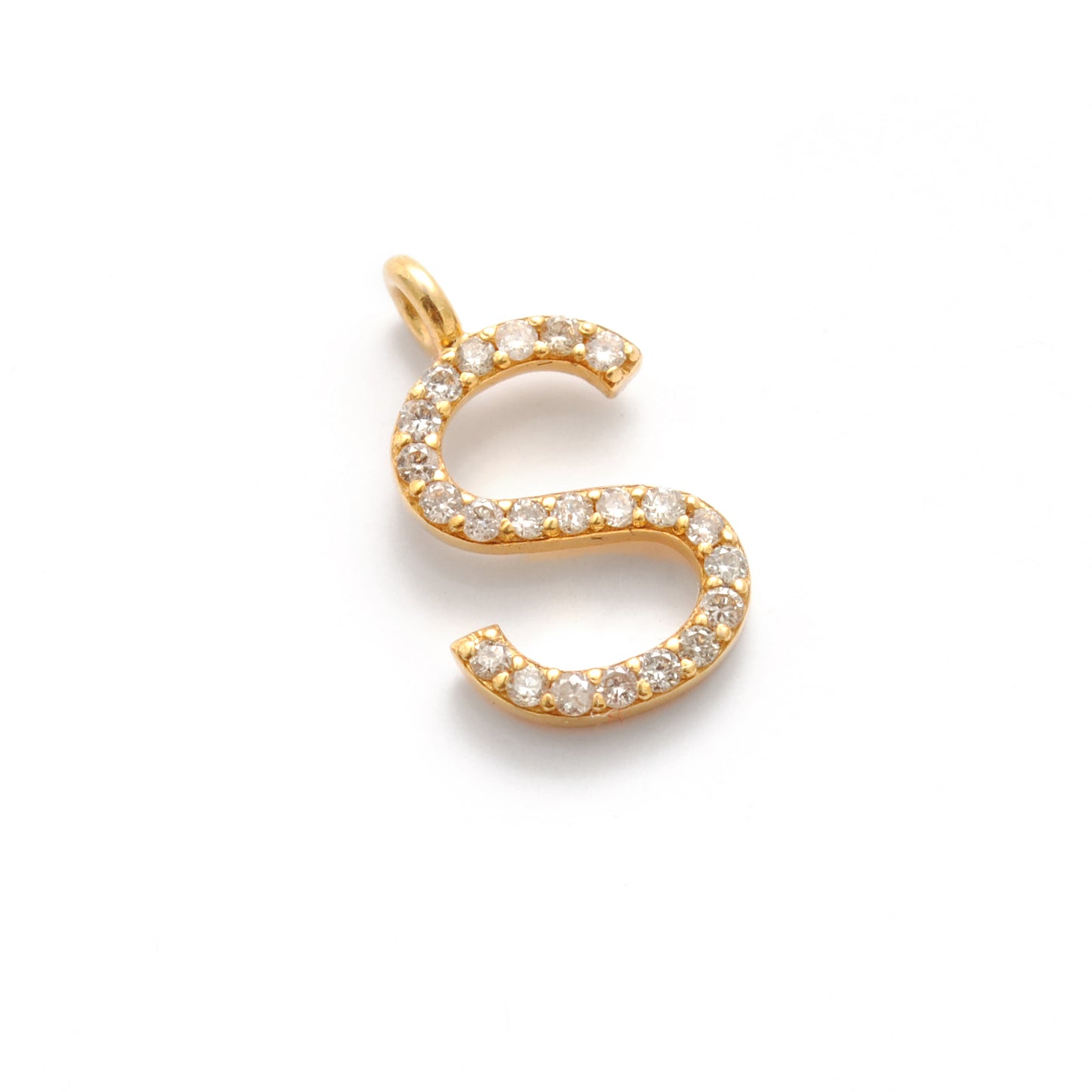 14k Solid Yellow Gold Pave Diamond S Initial Alphabet Charm Pendant