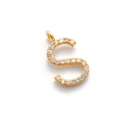 14k Solid Yellow Gold Pave Diamond S Initial Alphabet Charm Pendant